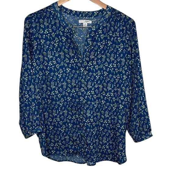 Jachs Girlfriend Blue Floral Button Blouse Women Size M - Picture 1 of 7